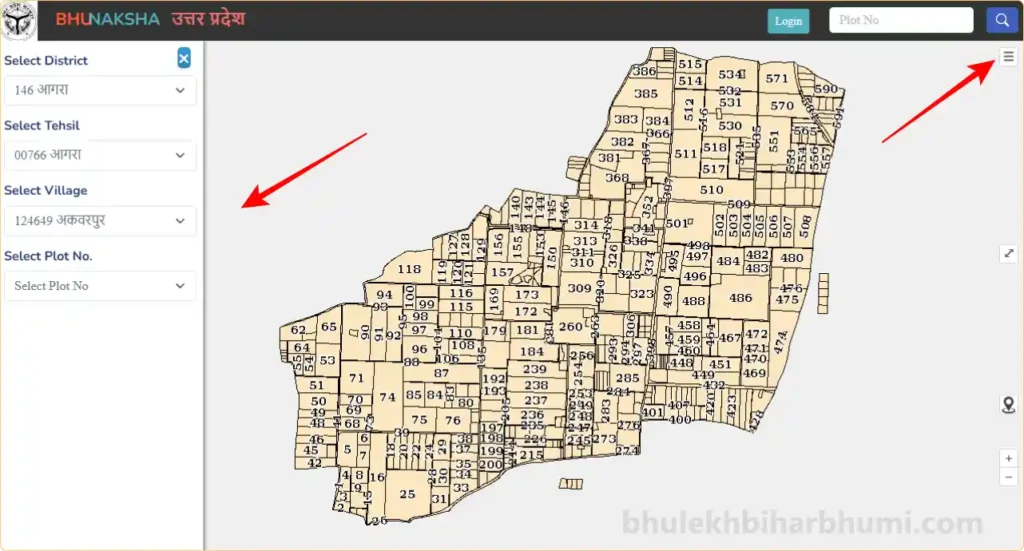 Bhu Naksha UP पोर्टल का होमपेज - उत्तर प्रदेश भू नक्शा ऑनलाइन सेवा